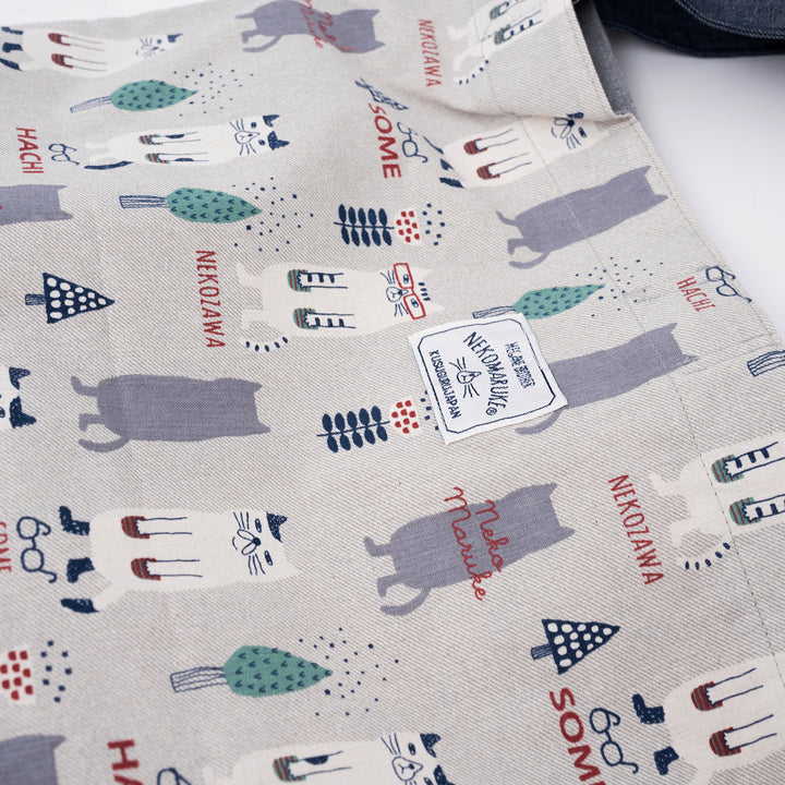 Nekomaruke Cat Embroidered Canvas Tote Bag – Light Gray