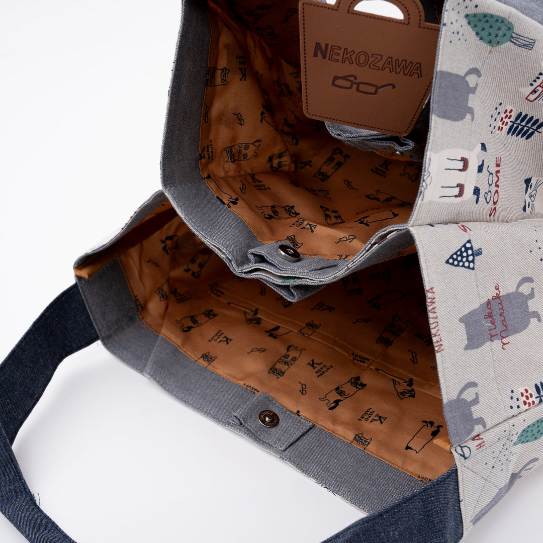 Nekomaruke Cat Embroidered Canvas Tote Bag – Light Gray