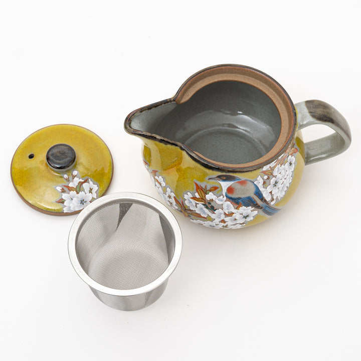 Kutani Yoshidaya Sakura Bird Teapot