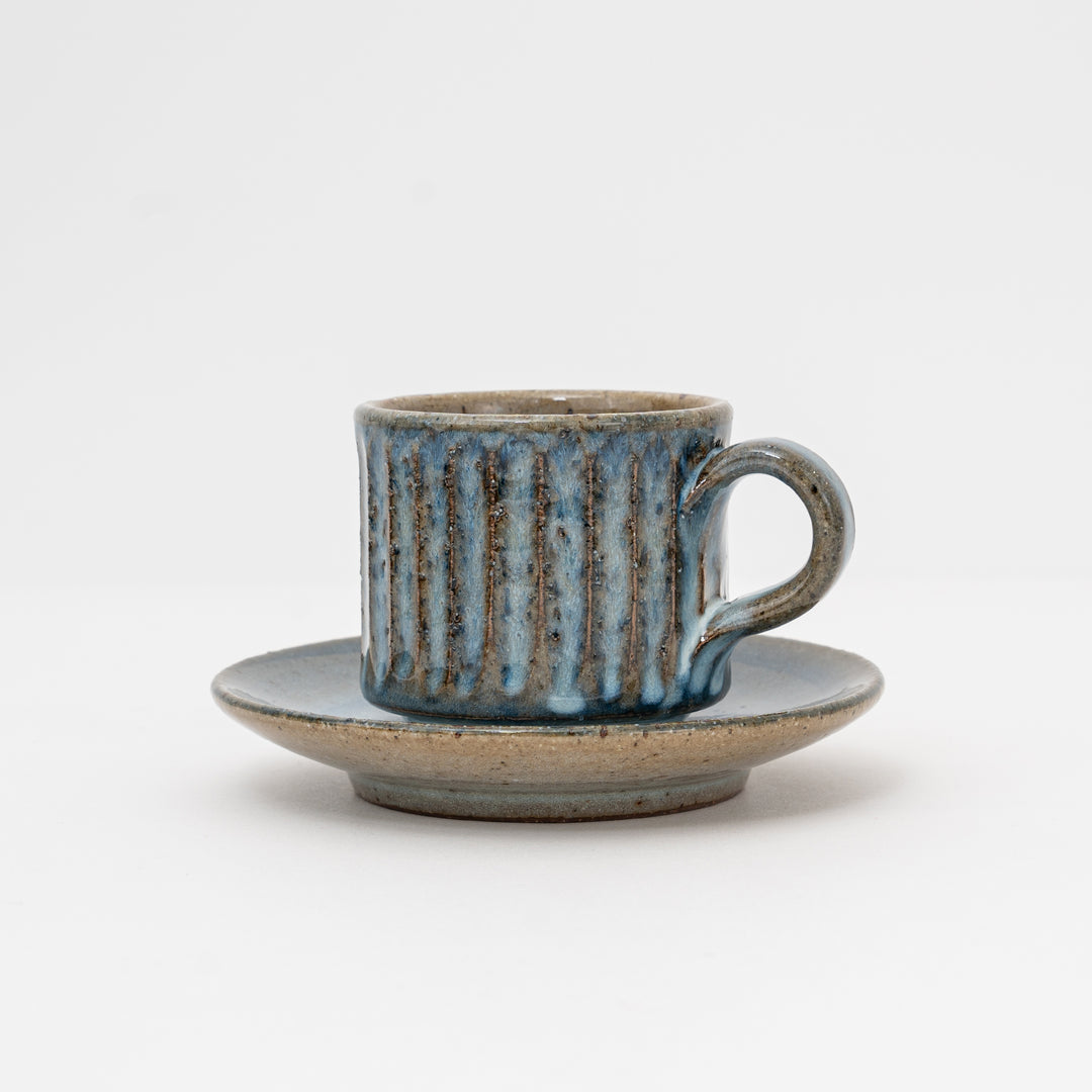 Handmade Blue Hagi Coffee Cup and Saucer Set