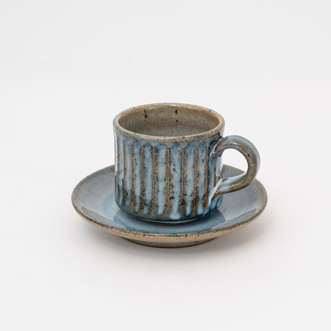 Handmade Blue Hagi Coffee Cup and Saucer Set