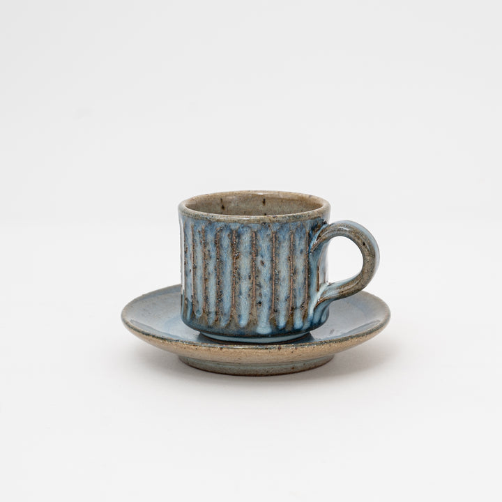 Handmade Blue Hagi Coffee Cup and Saucer Set