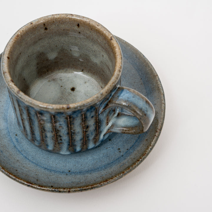 Handmade Blue Hagi Coffee Cup and Saucer Set