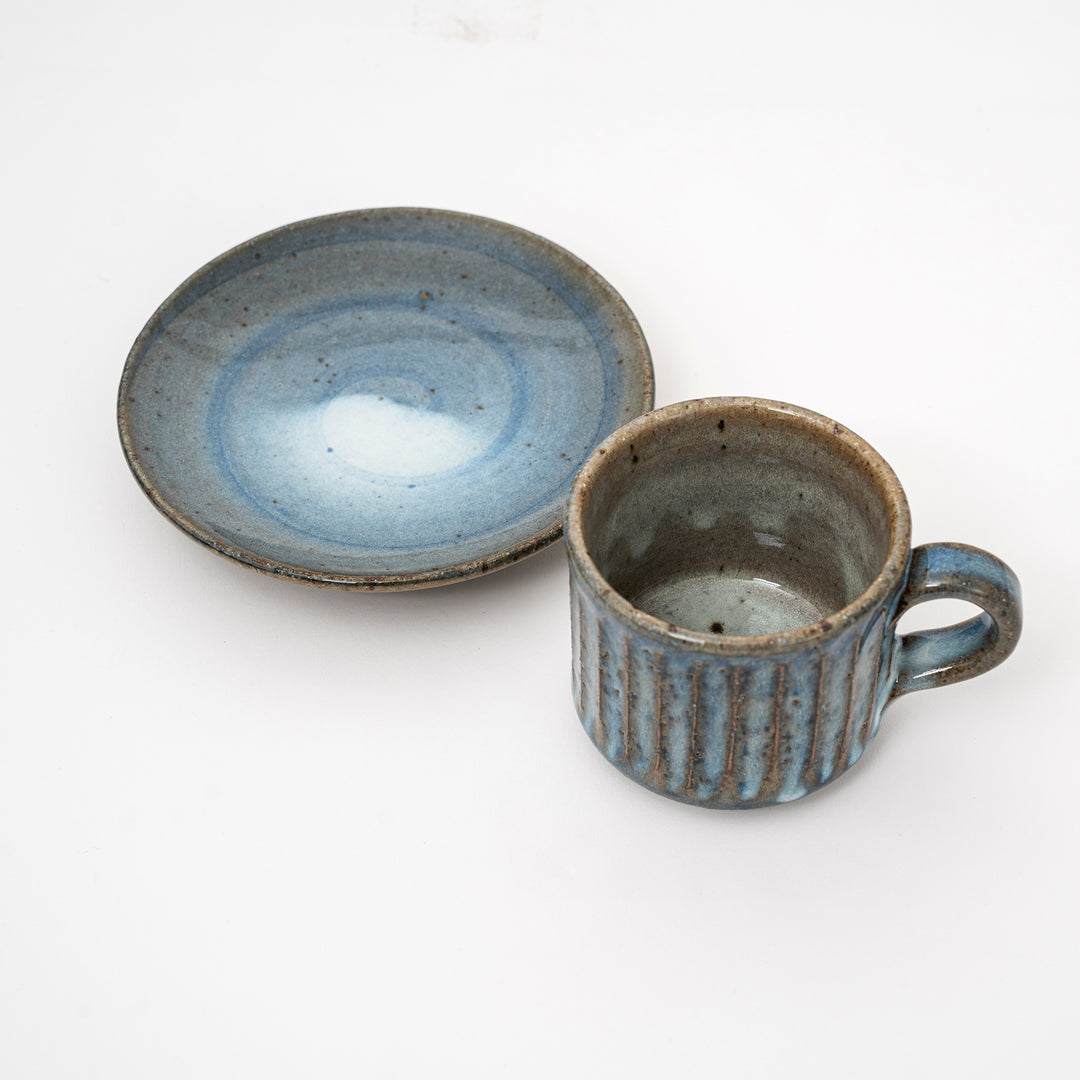 Handmade Blue Hagi Coffee Cup and Saucer Set