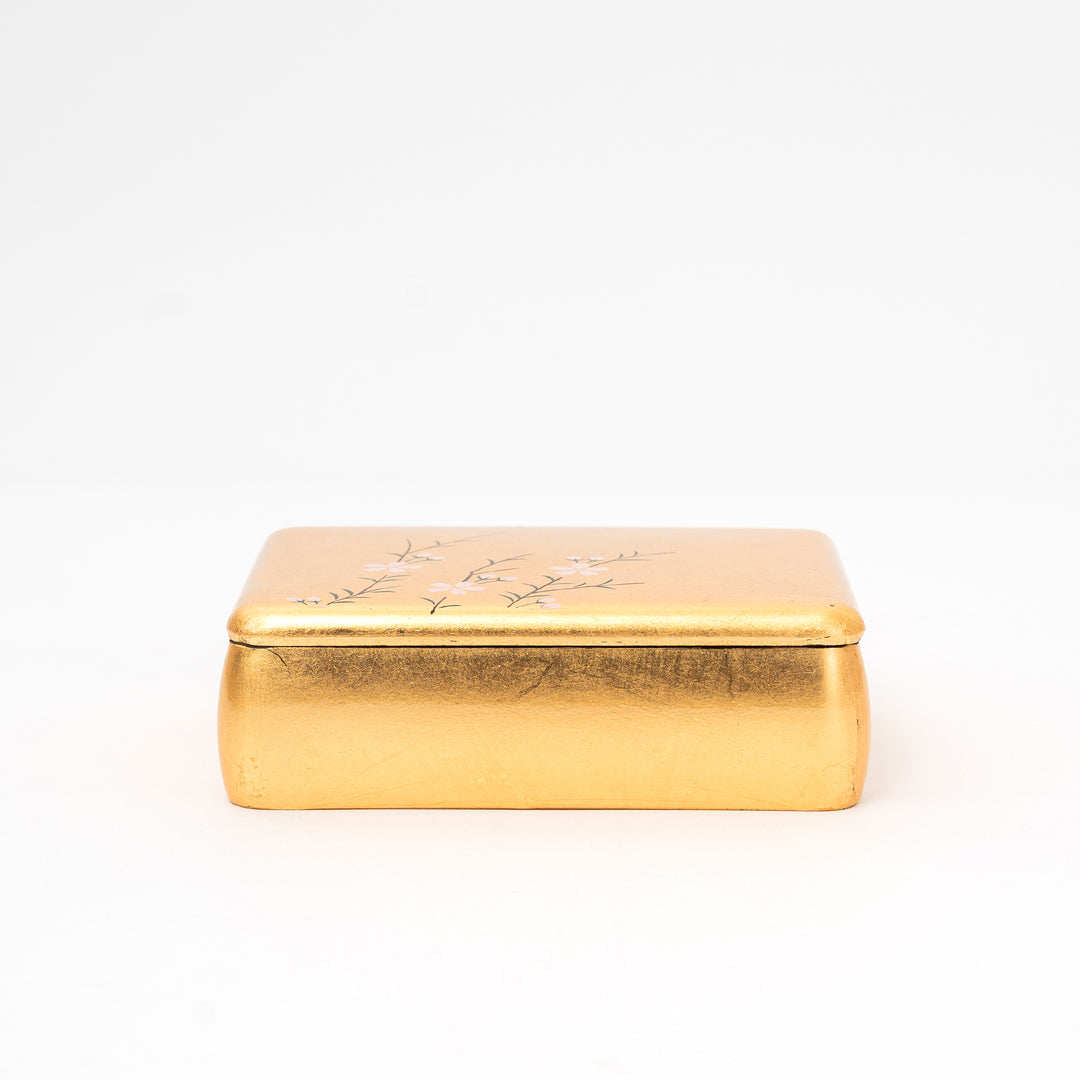 Handcrafted Gold Japanese Lacquer Box with Floral Design