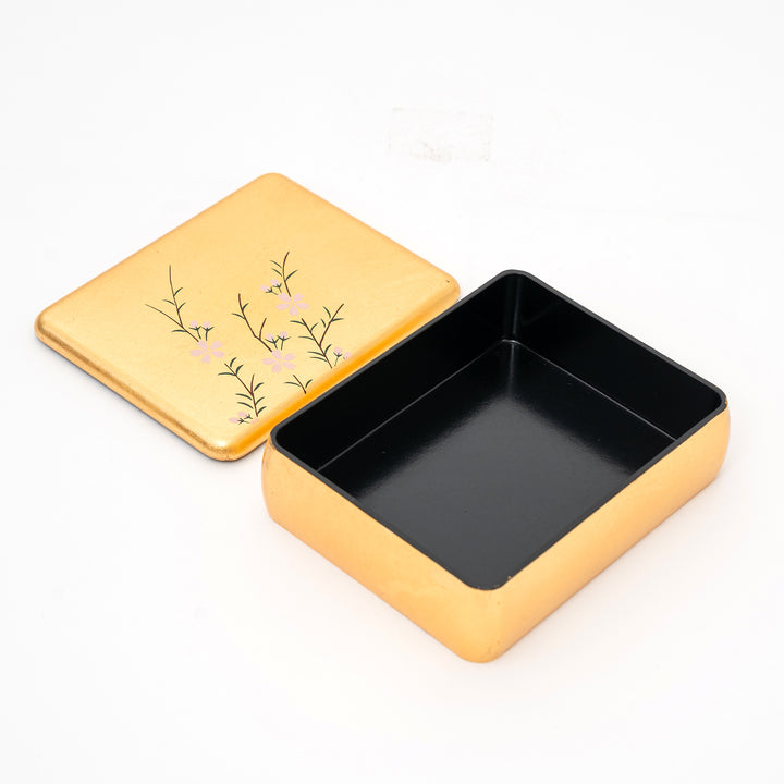 Handcrafted Gold Japanese Lacquer Box with Floral Design