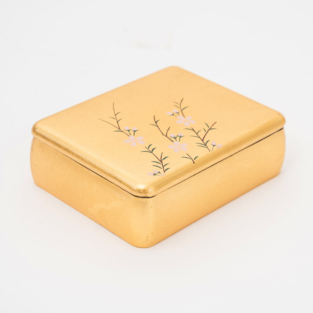 Handcrafted Gold Japanese Lacquer Box with Floral Design