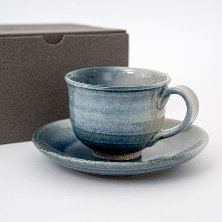 Handmade Shigaraki Crackle Glaze Cup and Saucer Set