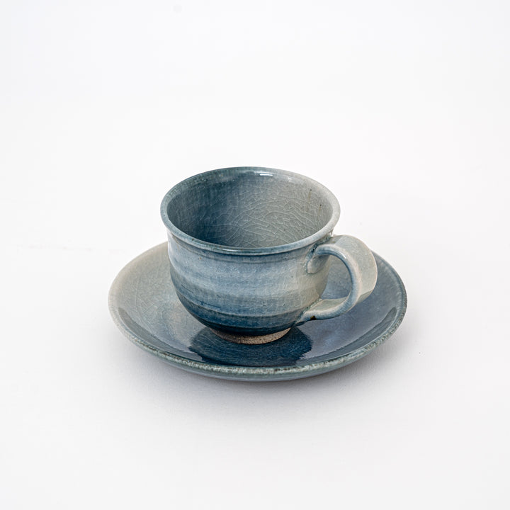 Handmade Shigaraki Crackle Glaze Cup and Saucer Set