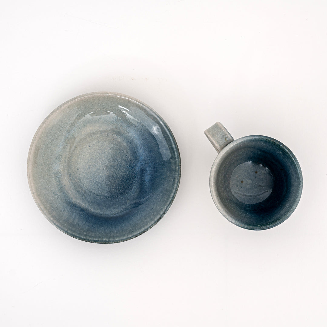 Handmade Shigaraki Crackle Glaze Cup and Saucer Set