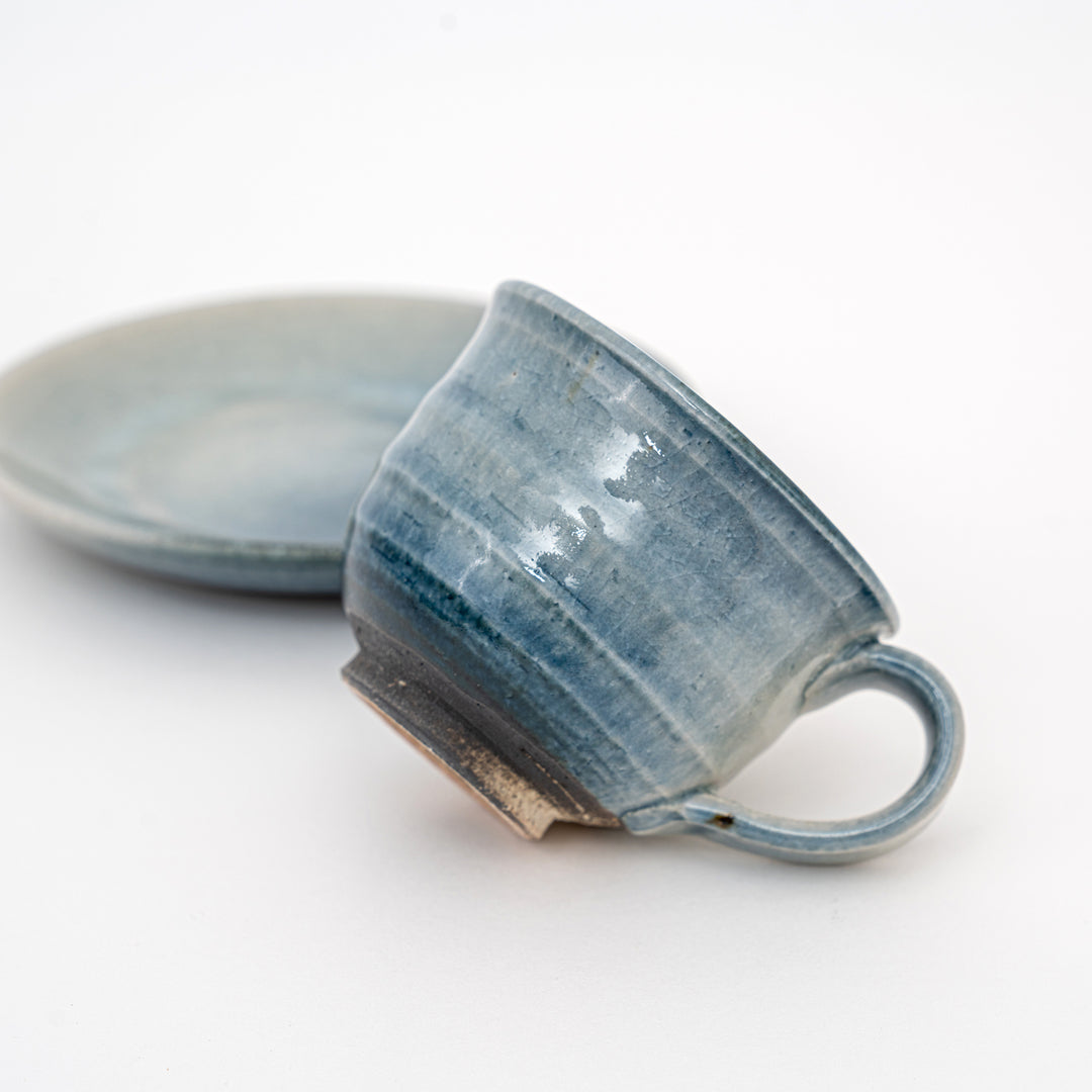 Handmade Shigaraki Crackle Glaze Cup and Saucer Set