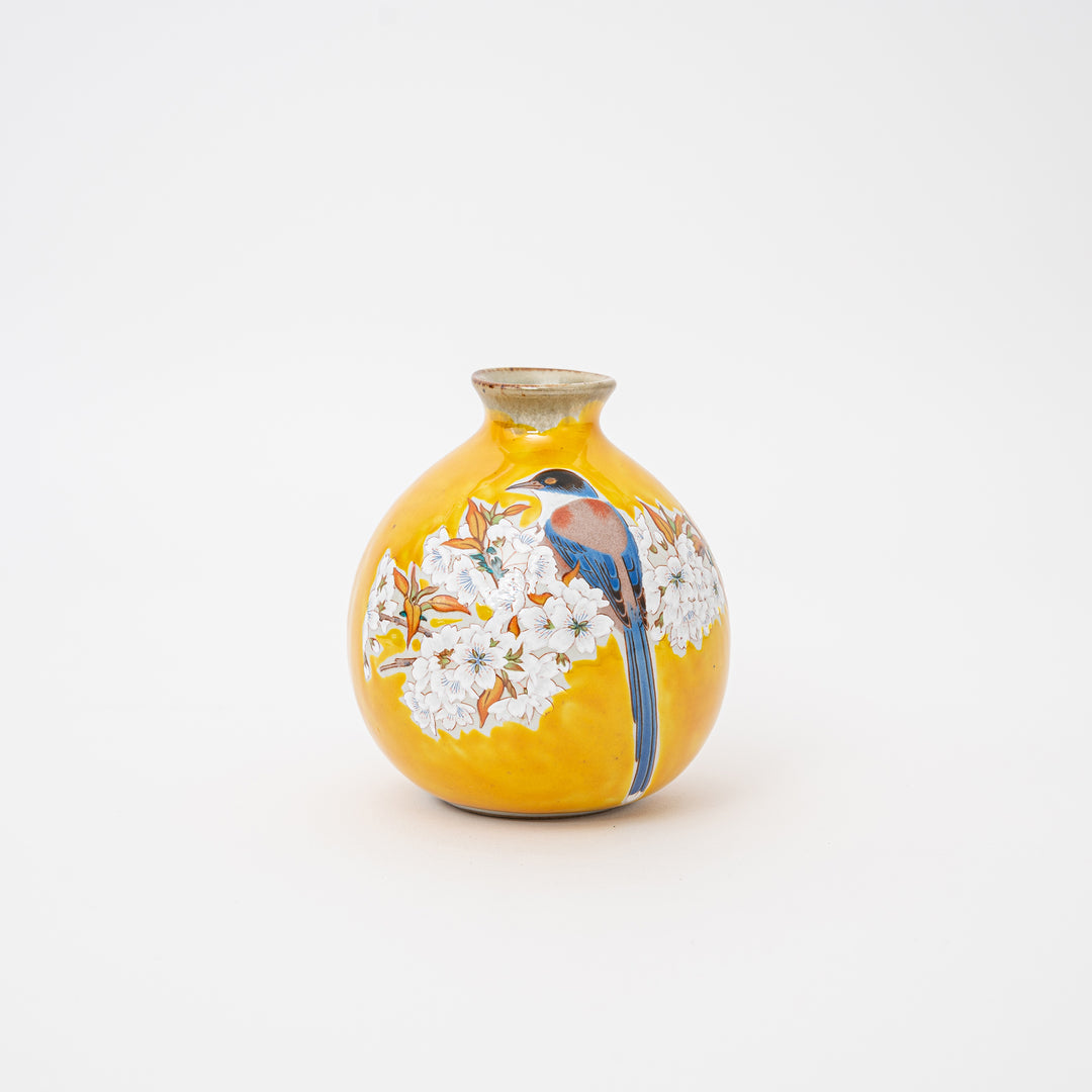 Handcrafted Kutani Ware YOSHIDA-YA Cherry Blossom and Bird Sake Gift Set