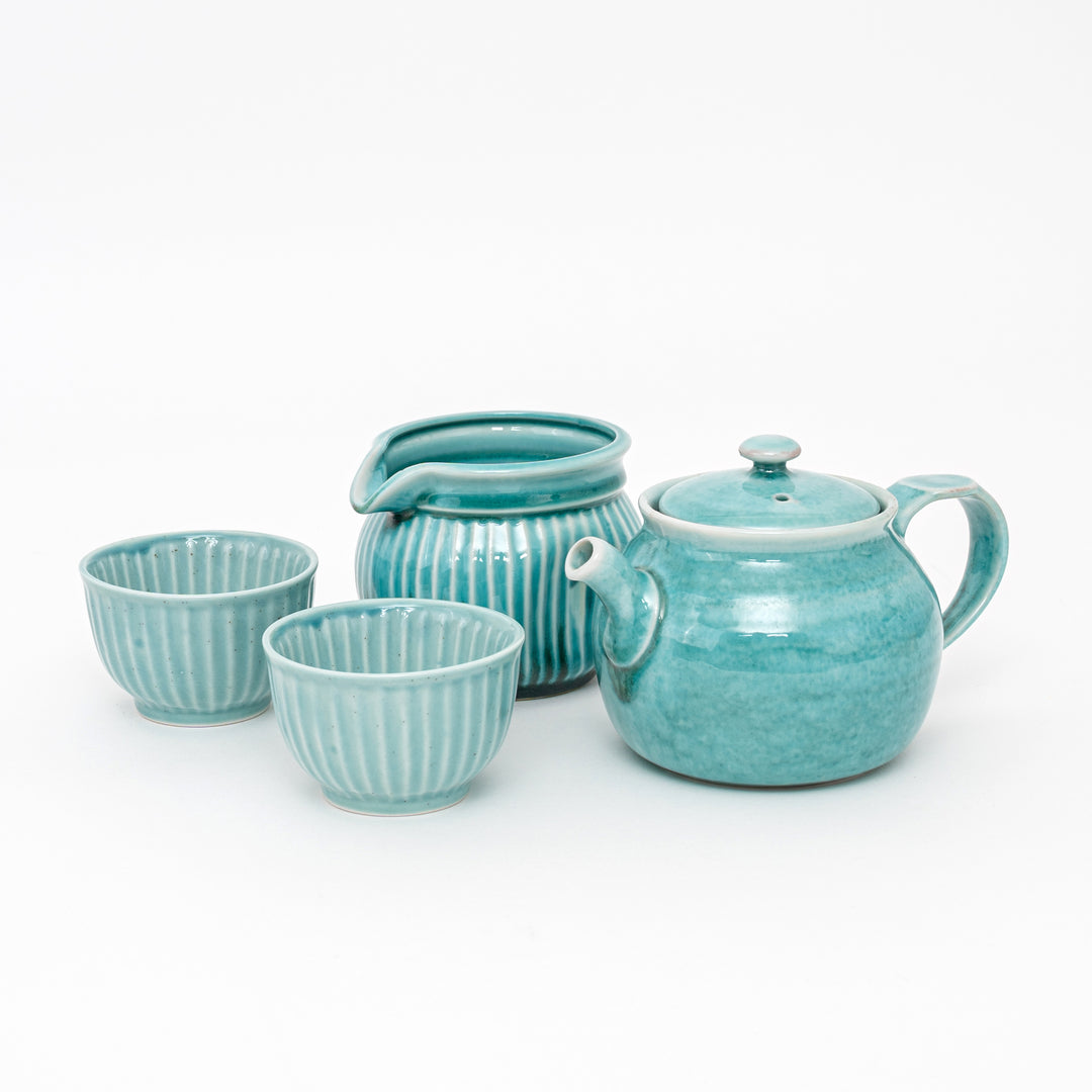 Handmade Tokoname Blue Tea Set - 4Pcs