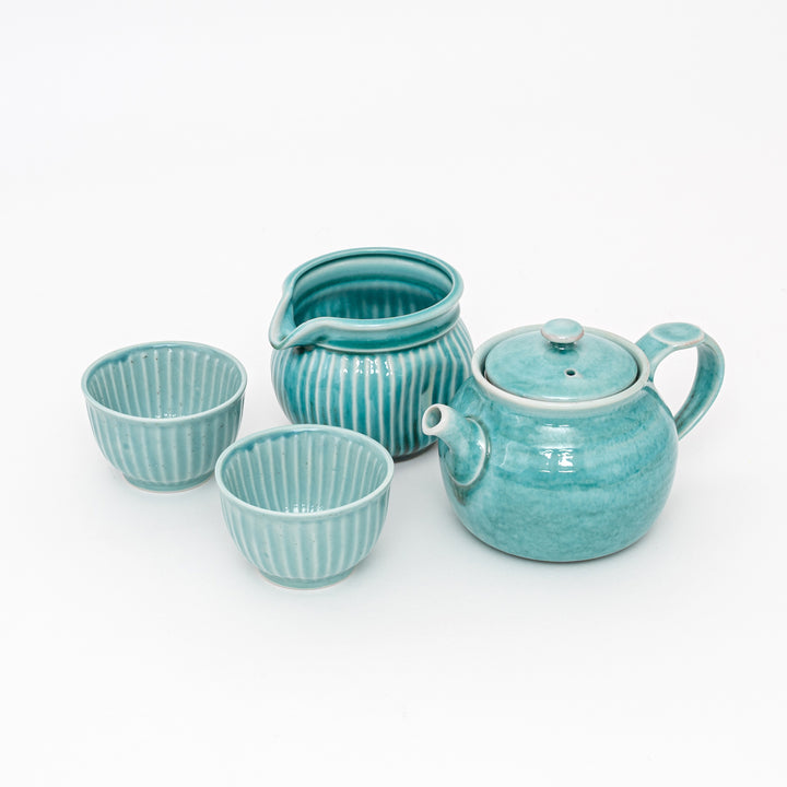 Handmade Tokoname Blue Tea Set - 4Pcs