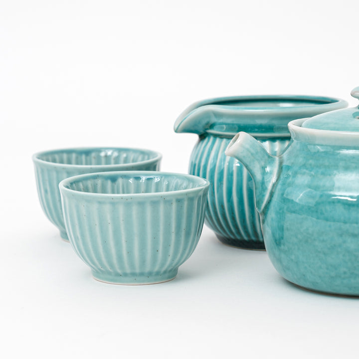 Handmade Tokoname Blue Tea Set - 4Pcs