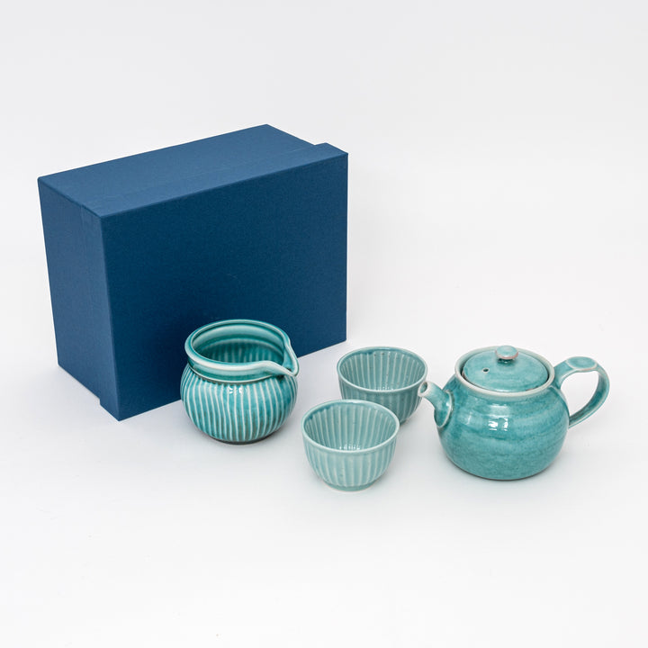 Handmade Tokoname Blue Tea Set - 4Pcs