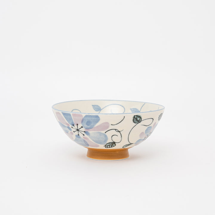 Mino Ware Flower Japanese Rice Bowl - Blue