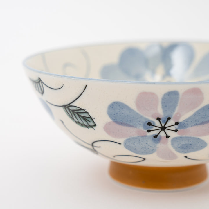 Mino Ware Flower Japanese Rice Bowl - Blue