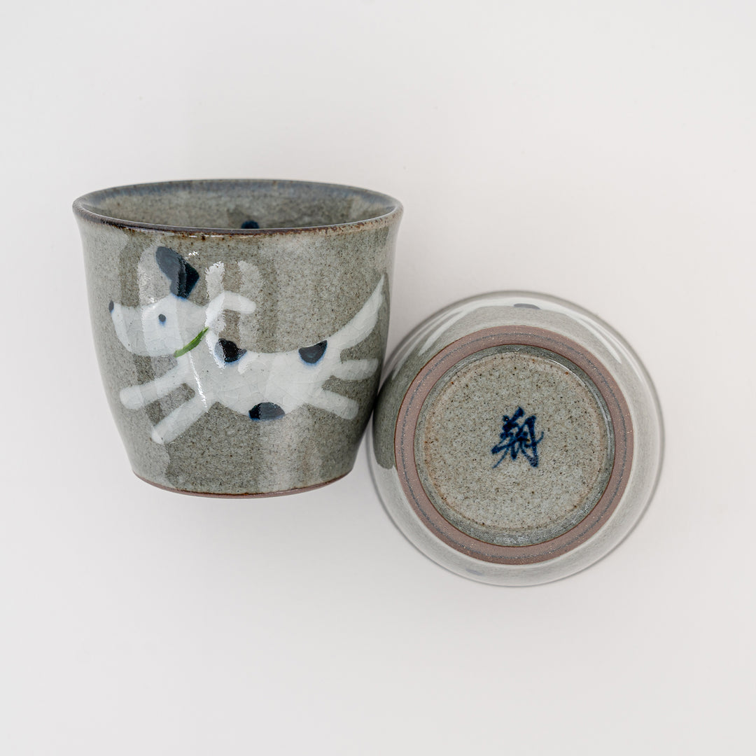 HANDMADE HASAMI WARE CRACKLE GLAZE Choko Cup - DOG