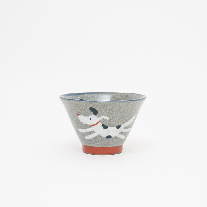 Handmade Hasami Ware Crackle Glaze Rice Bowl - Dog