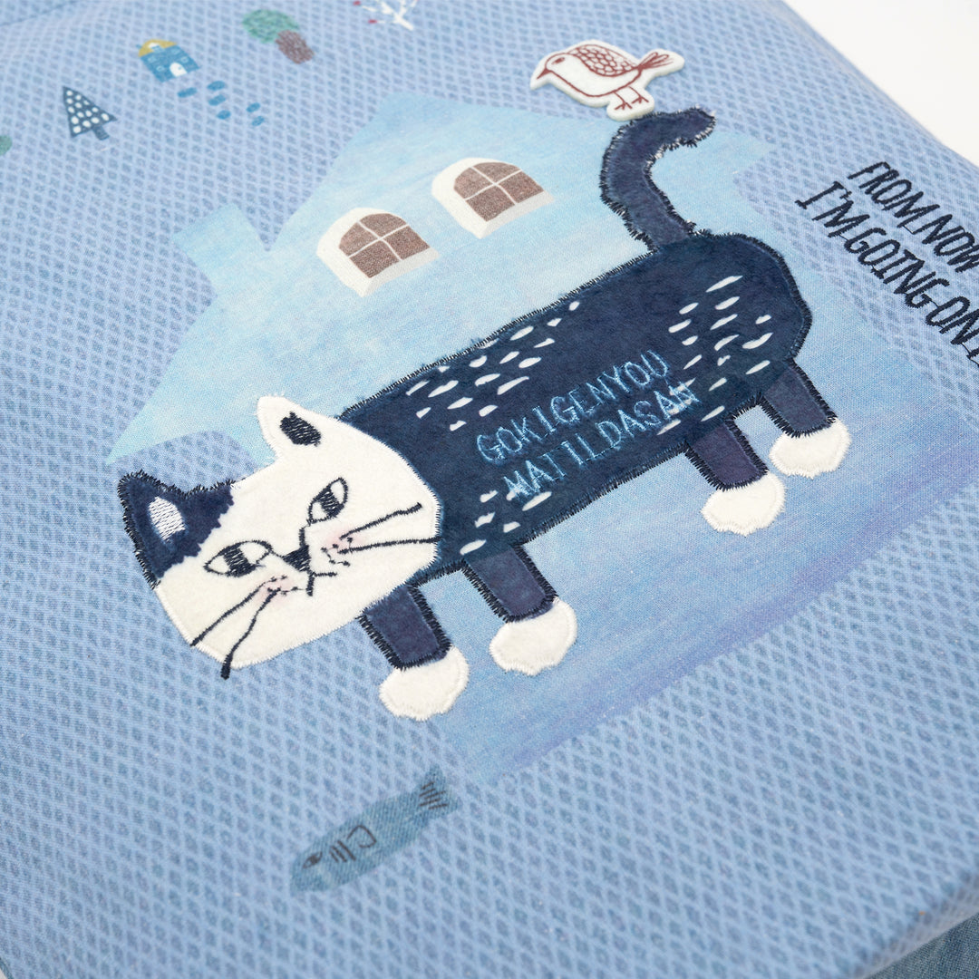Kusuguru Japan Cat Embroidered Tote Bag – Blue