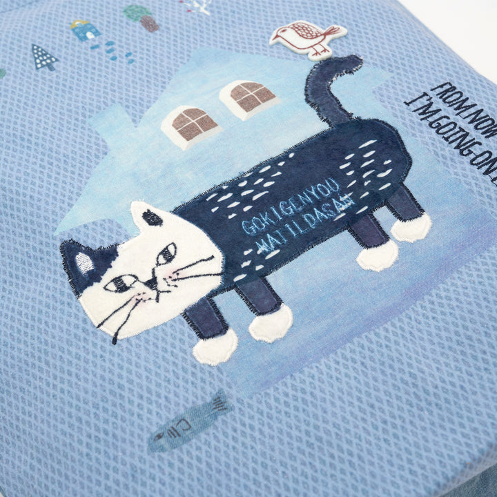 Kusuguru Japan Cat Embroidered Tote Bag – Blue