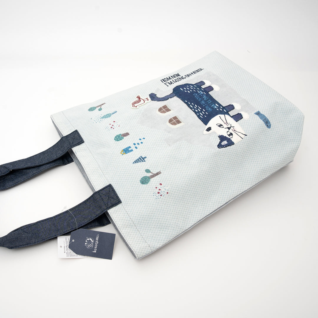 Kusuguru Japan Cat Embroidered Tote Bag – Light Blue