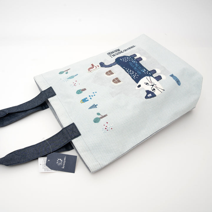Kusuguru Japan Cat Embroidered Tote Bag – Light Blue