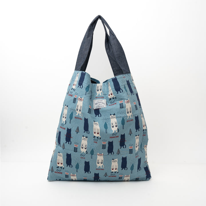 Nekomaruke Cat Embroidered Canvas Tote Bag – Denim Blue
