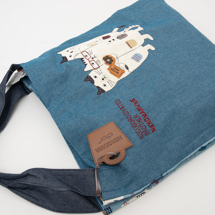 Nekomaruke Cat Embroidered Canvas Tote Bag – Denim Blue