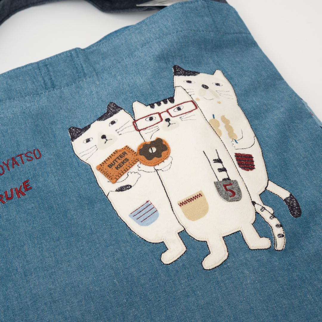 Nekomaruke Cat Embroidered Canvas Tote Bag – Denim Blue