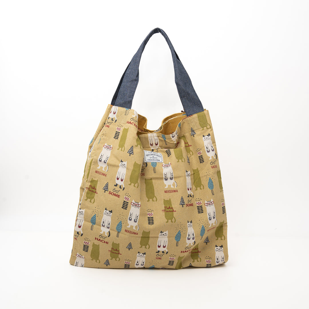 Nekomaruke Cat Embroidered Canvas Tote Bag – Mustard Yellow