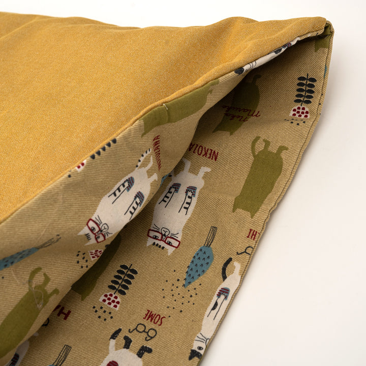 Nekomaruke Cat Embroidered Canvas Tote Bag – Mustard Yellow