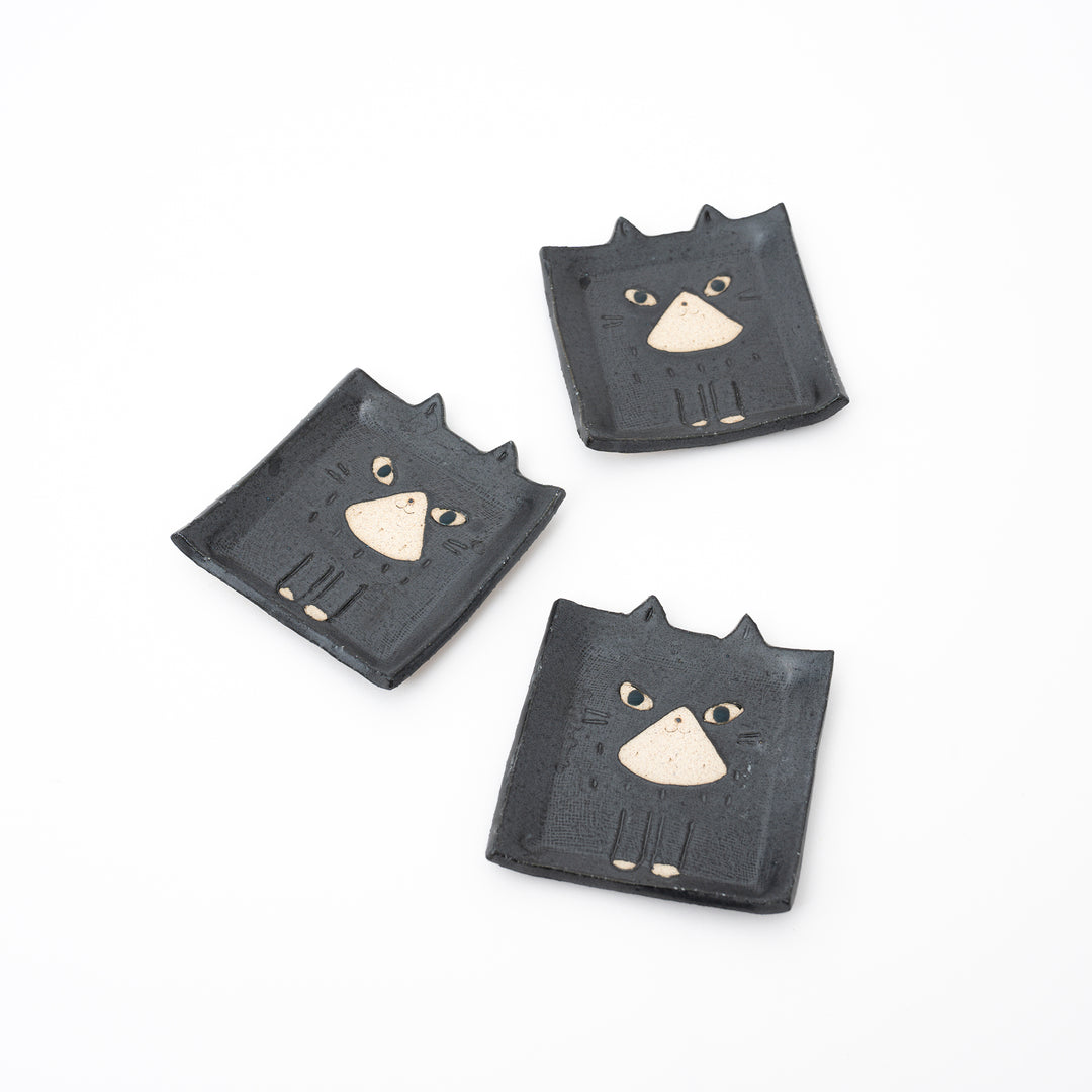 handmade Small Square Cat Plate - Black