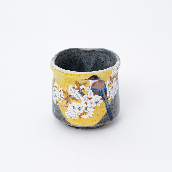 HANDMADE KUTANI WARE YOSHIDAYA CHERRY BIRD Japanese Tea cup