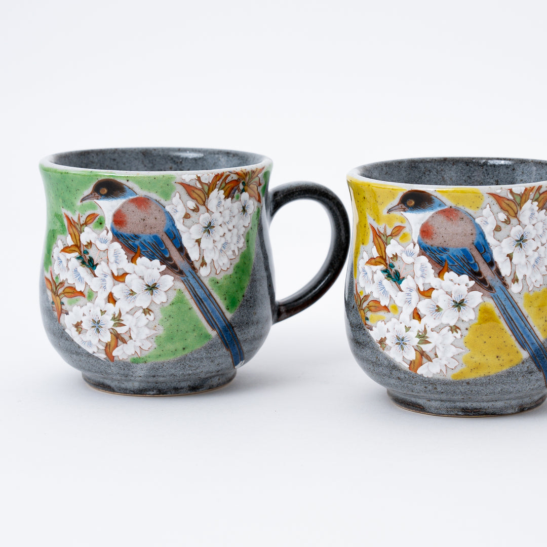 Handmade Kutani Ware Yoshidaya Cherry Bird Mug Gift Set (2-Pack)