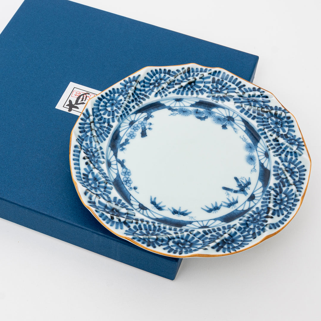 Hosen Kiln Arita Kiriko Plate with Pine, Bamboo & Plum
