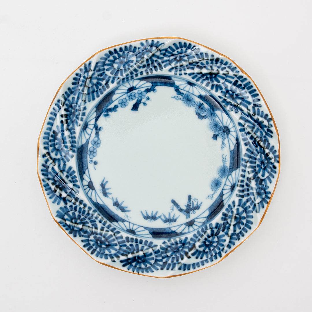 Hosen Kiln Arita Kiriko Plate with Pine, Bamboo & Plum