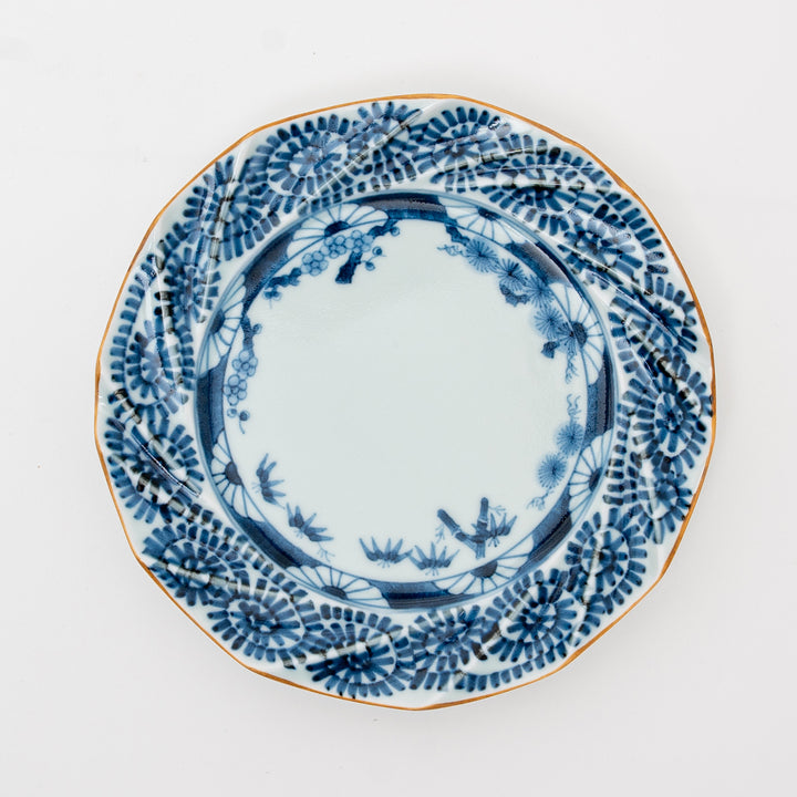 Hosen Kiln Arita Kiriko Plate with Pine, Bamboo & Plum