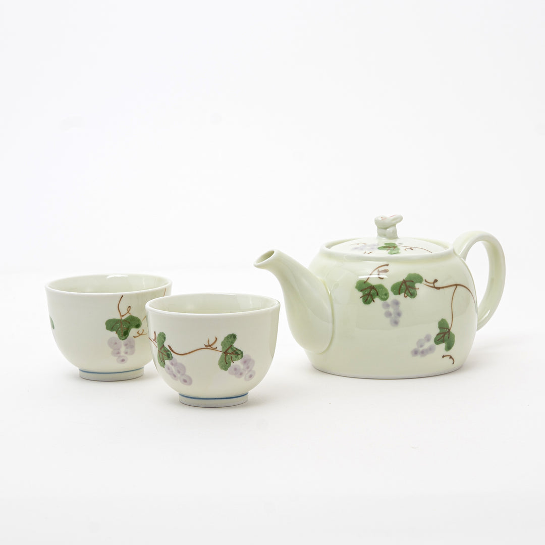Arita Grape Motif Sencha Tea Set with Wooden Box