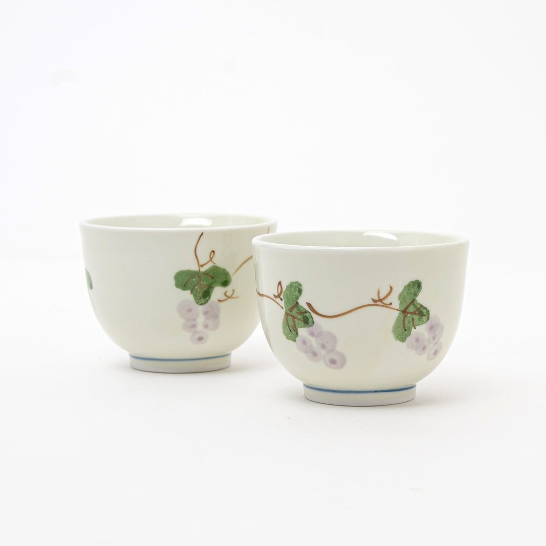Arita Grape Motif Sencha Tea Set with Wooden Box