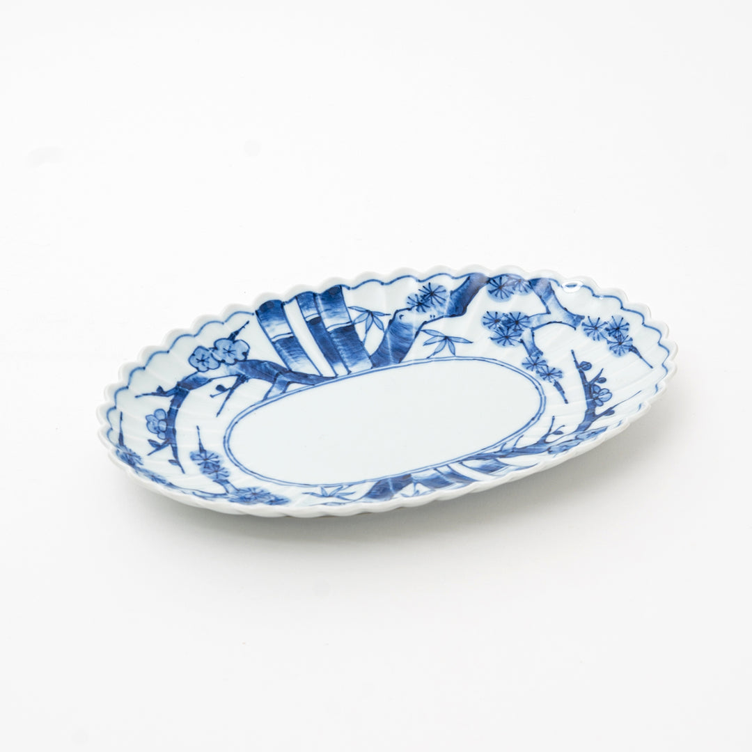Arita Ware Oval Plate with Pine, Bamboo & Plum