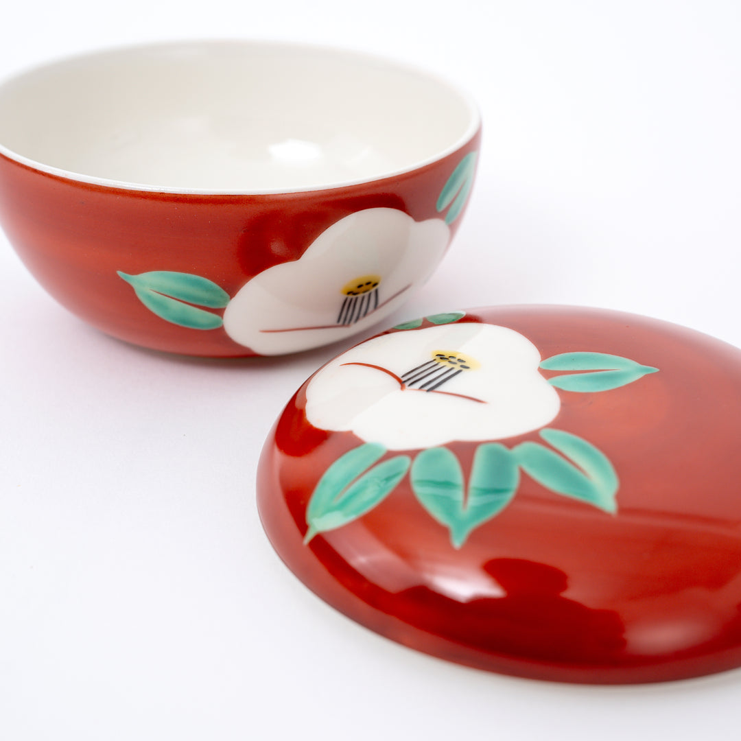 Handmade Mino Ware Tsubaki Camelia Bowl with Lid by Zohogama