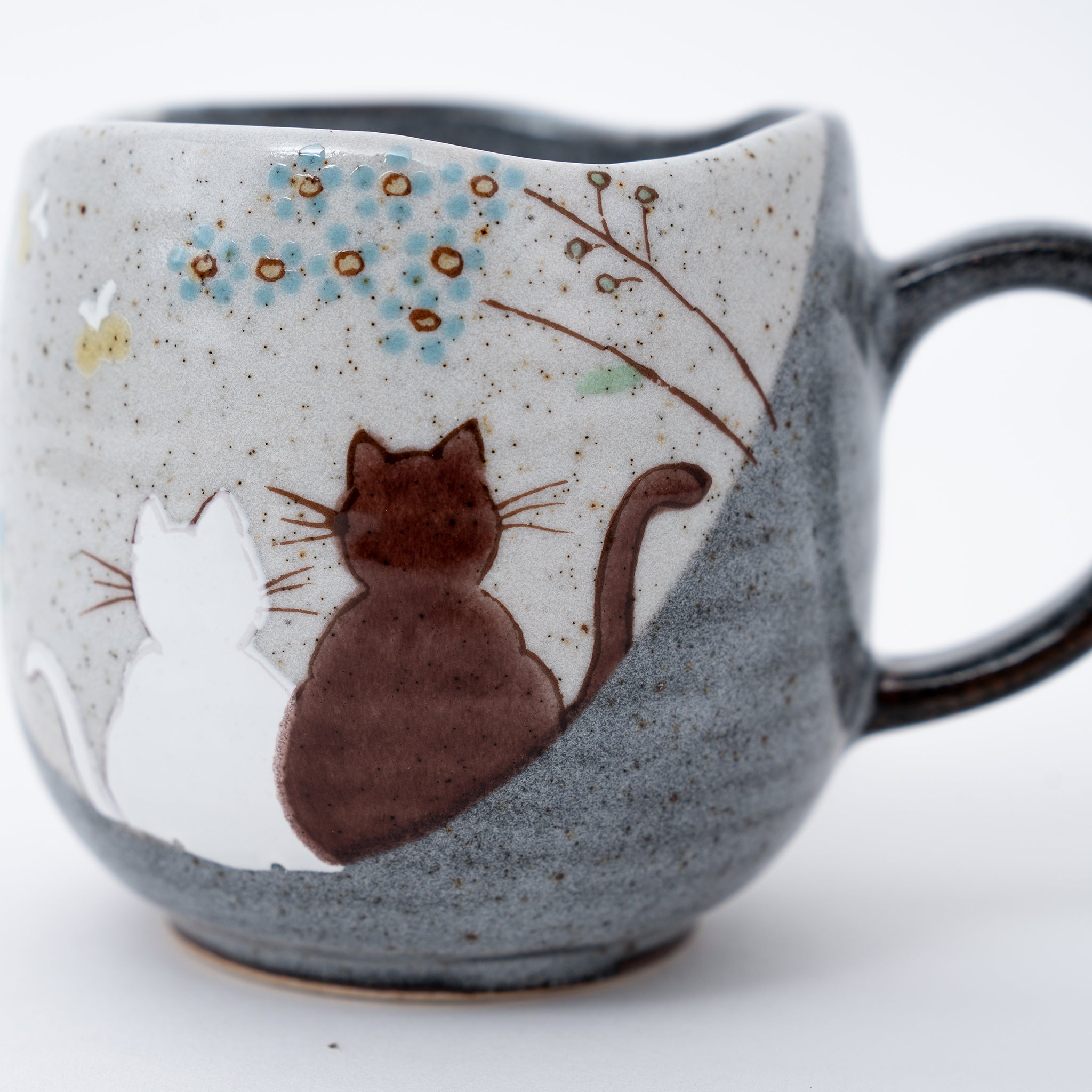 Kutani Cat Mug Hand Painted Japanese - Cherry Blossom Cup