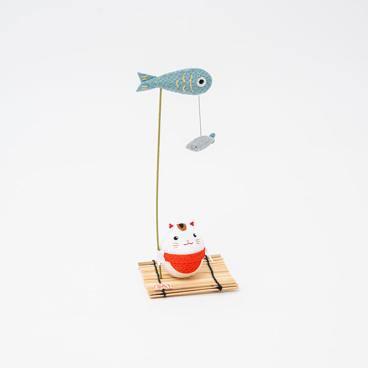 Tokyo Ryukodo Handmade Crepe Cute Cat Fishing Figurine Birthday Gift for Cat person