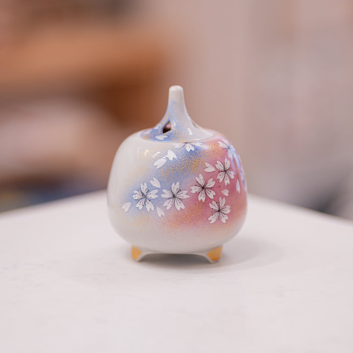 Hand-Painted Kutani Ware Cherry Blossom Incense Burner