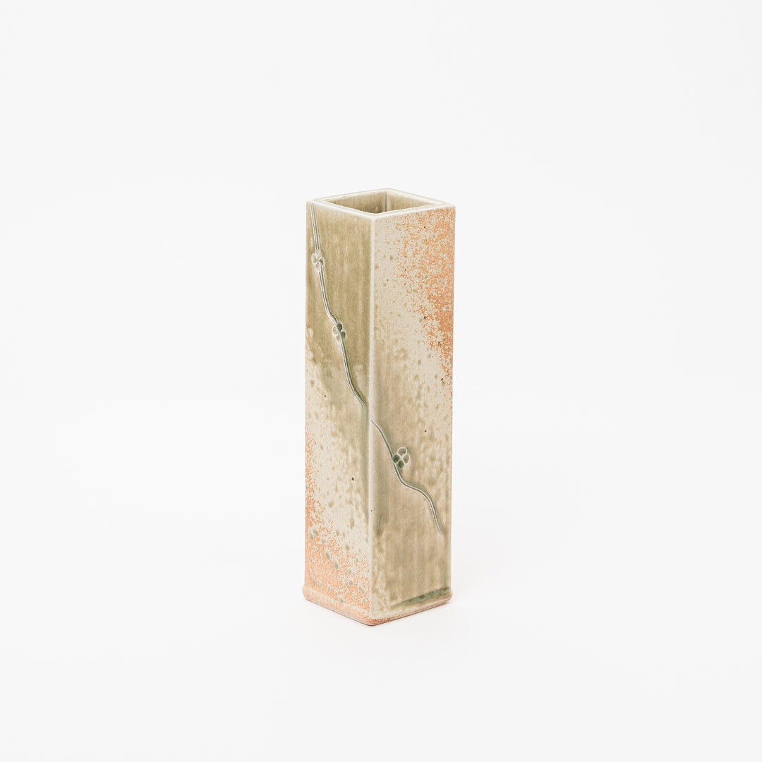 andmade Shigaraki Square Vase| Ombre Effect with Botanical Etching