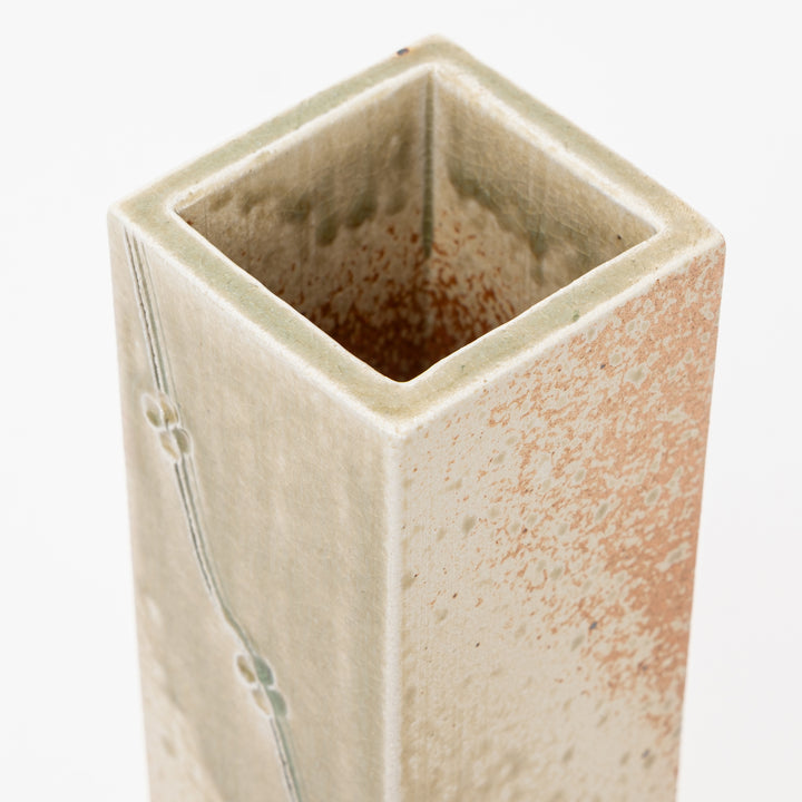 andmade Shigaraki Square Vase| Ombre Effect with Botanical Etching