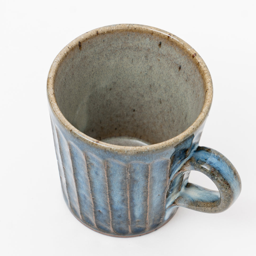 Shigaraki Ware Blue Ridged Ceramic Mug