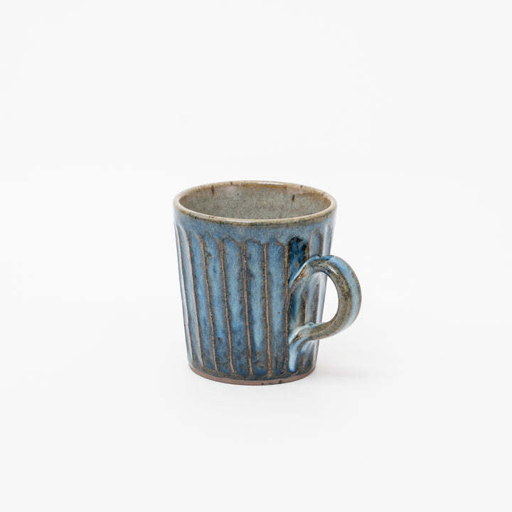 Shigaraki Ware Blue Ridged Ceramic Mug